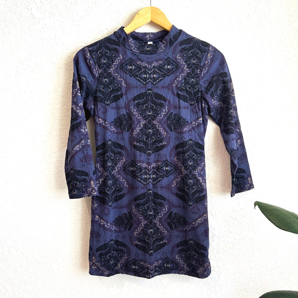 Free People Womens Cute N Cozy Bodycon Dress Small Long Sleeve Cut Out Mock Neck - Picture 1 of 8